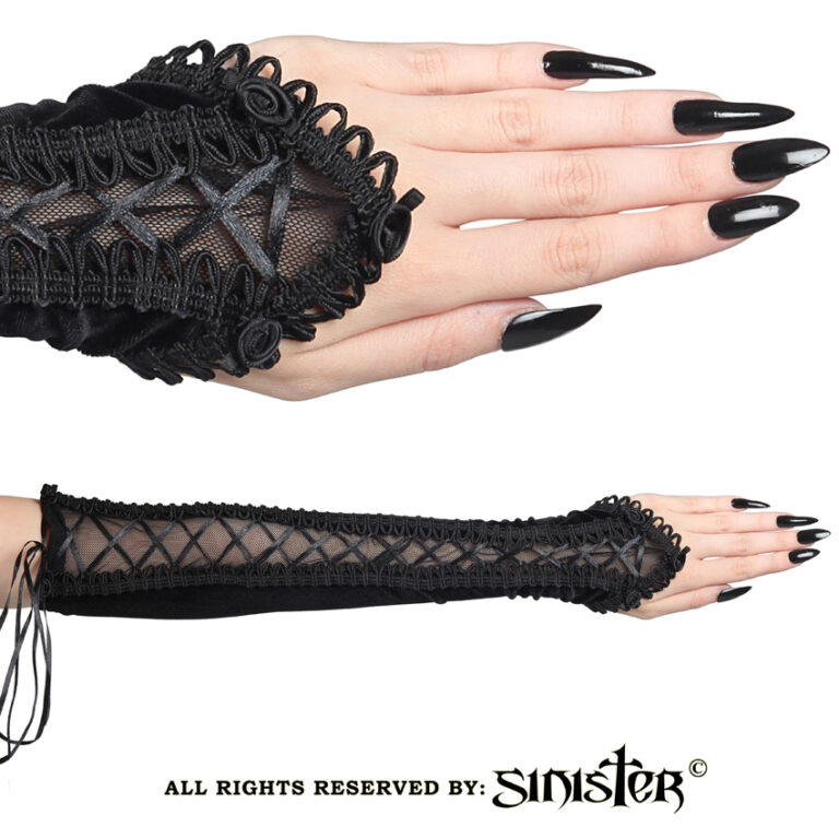 G009 – Black Fingerless Velvet Long Gloves (image for) G009 – Black Fingerless Velvet Long Gloves